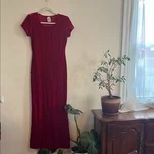 Vintage Rhapsody Red Velvet Maxi Dress 90s Sparkle Whimsigoth Gala Valentines 6